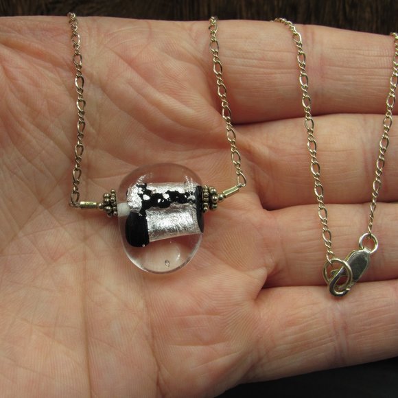16" Sterling Silver Glass Orb Necklace Vintage - Picture 2 of 5